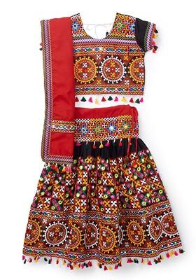 Black Embroidered Cotton Blend Lehenga Choli For Girls