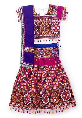 Pink Embroidered Cotton Blend Lehenga Choli For Girls