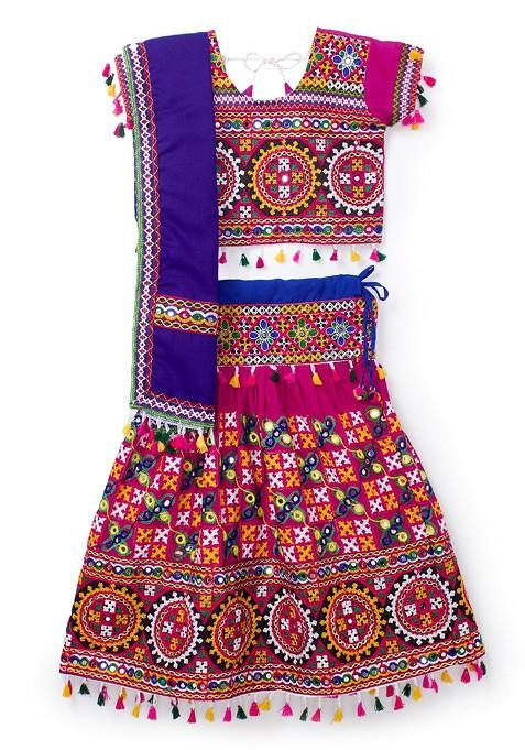 Pink Embroidered Cotton Blend Lehenga Choli For Girls — view on Indya