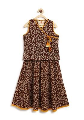 Brown Printed Blended Lehenga Choli For Girls
