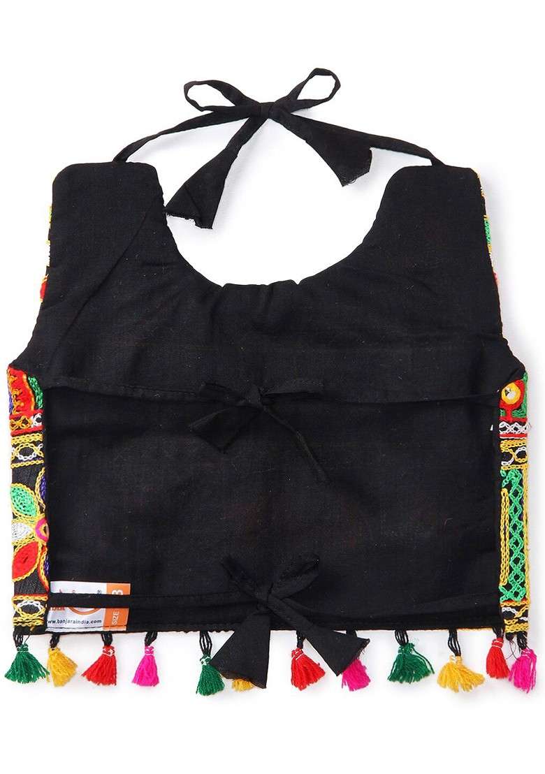 Black Embroidered Cotton Blend Lehenga Choli For Girls - Indya