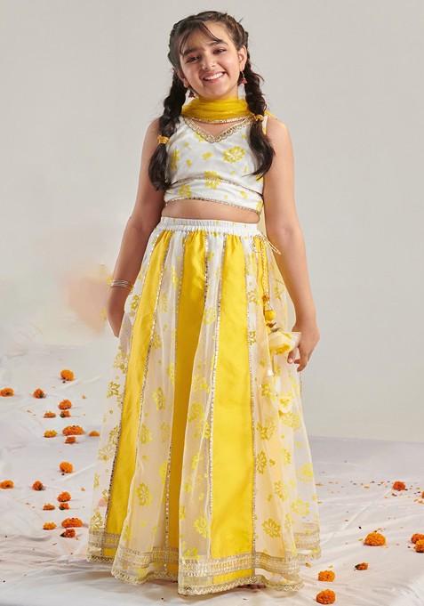 Yellow Printed Blended Lehenga Choli For Girls — view on Indya