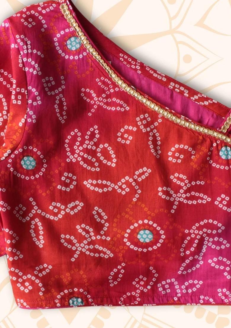 Red Printed Blended Lehenga Choli For Girls - Indya