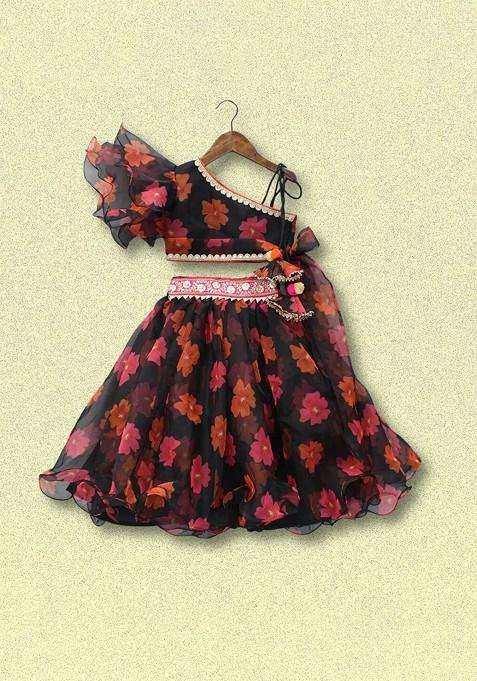 Black Printed Blended Lehenga Choli For Girls — view on Indya