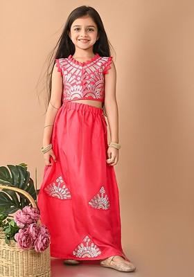 Pink Embellished Blended Lehenga Choli For Girls
