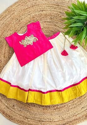 Pink Embroidered Blended Lehenga Choli For Girls