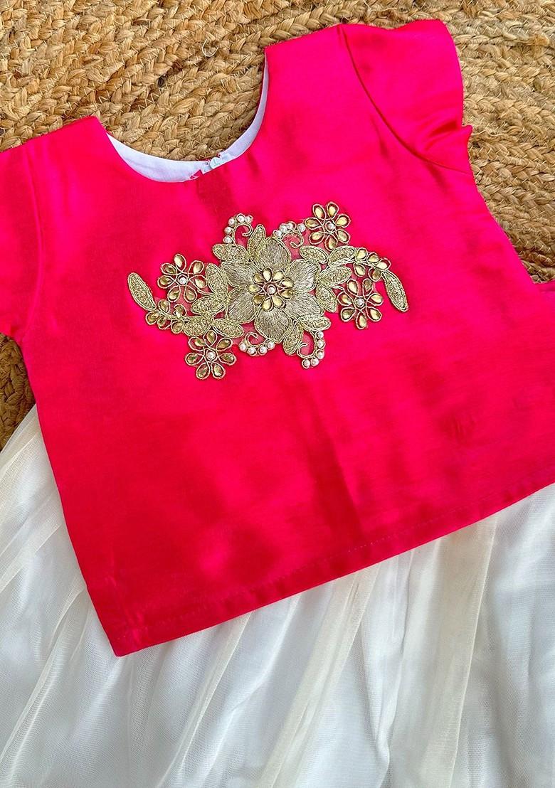 Pink Embroidered Blended Lehenga Choli For Girls - Indya