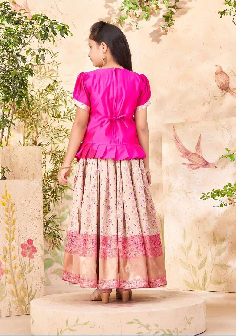 Pink Embroidered Blended Lehenga Choli For Girls - Indya