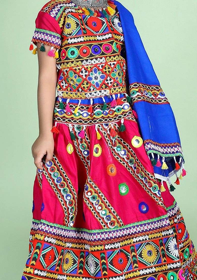 Pink Embroidered Blended Lehenga Choli For Girls - Indya
