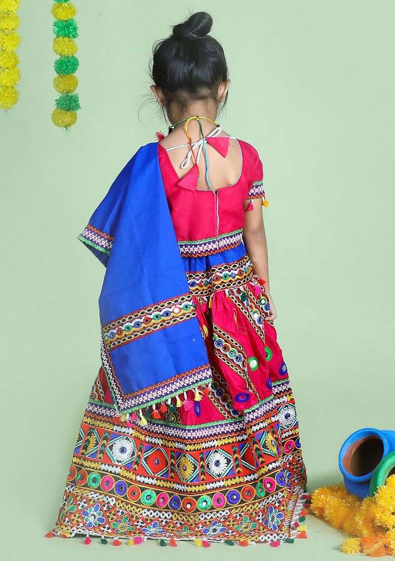Pink Embroidered Blended Lehenga Choli For Girls - Indya