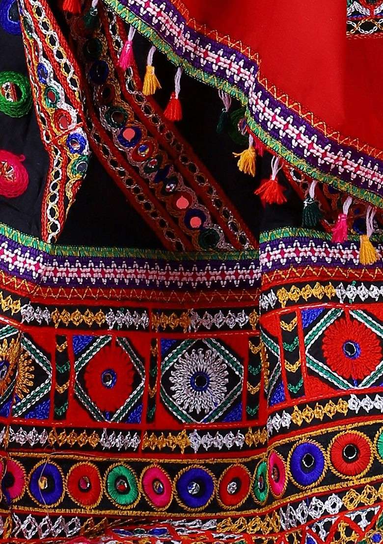 Black Embroidered Blended Lehenga Choli For Girls - Indya