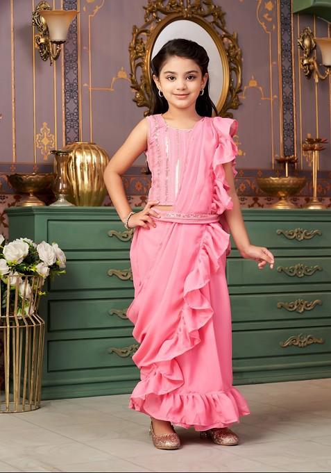 Pink Embellished Blended Lehenga Choli For Girls — view on Indya