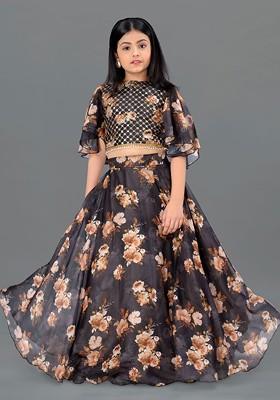 Black Printed Blended Lehenga Choli For Girls