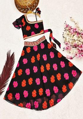 Black Printed Georgette Lehenga Choli For Girls