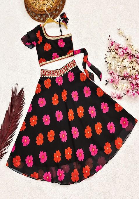 Black Printed Georgette Lehenga Choli For Girls — view on Indya