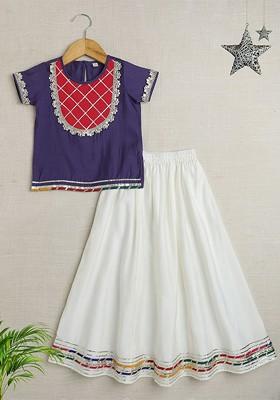 Purple Embellished Blended Lehenga Choli For Girls