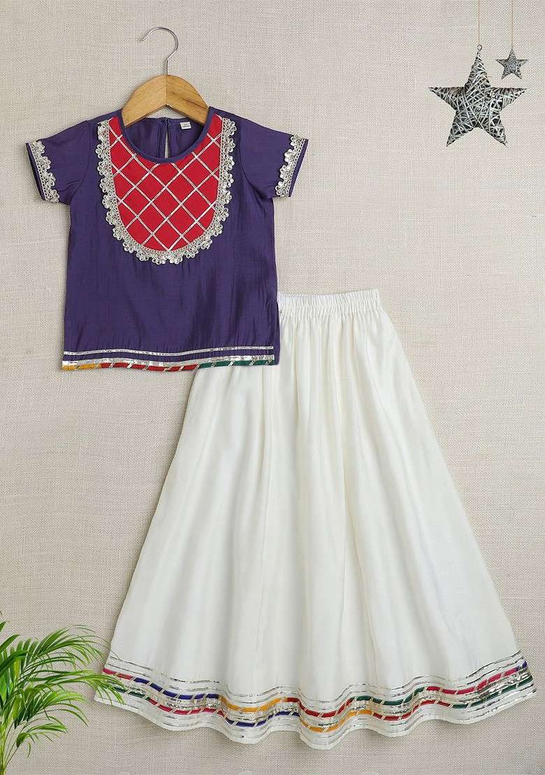 Purple Embellished Blended Lehenga Choli For Girls - Indya
