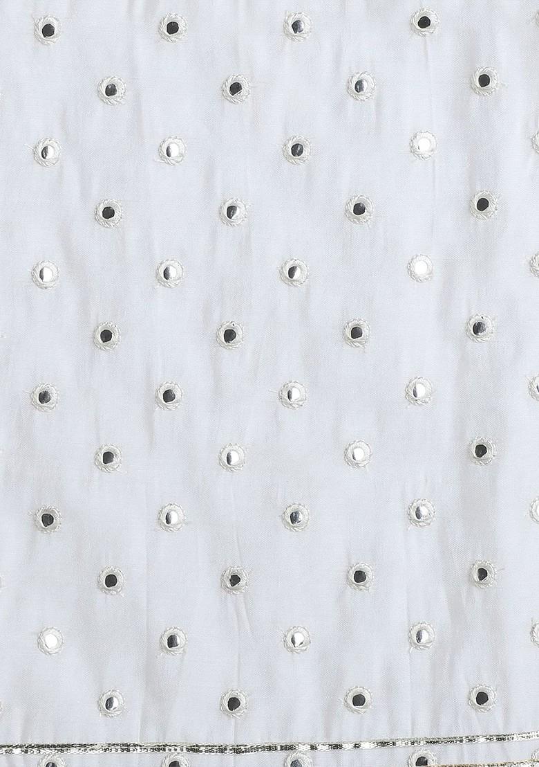 Off White Embroidered Blended Lehenga Choli For Girls - Indya