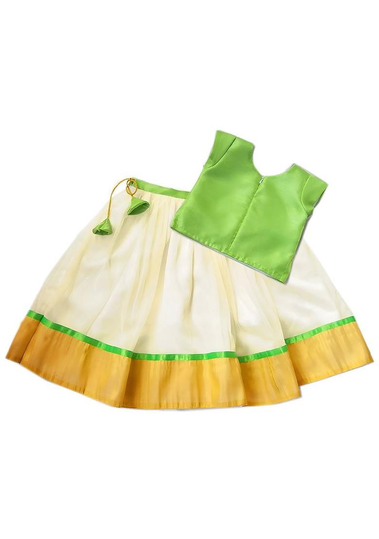 Green Embroidered Blended Lehenga Choli For Girls - Indya