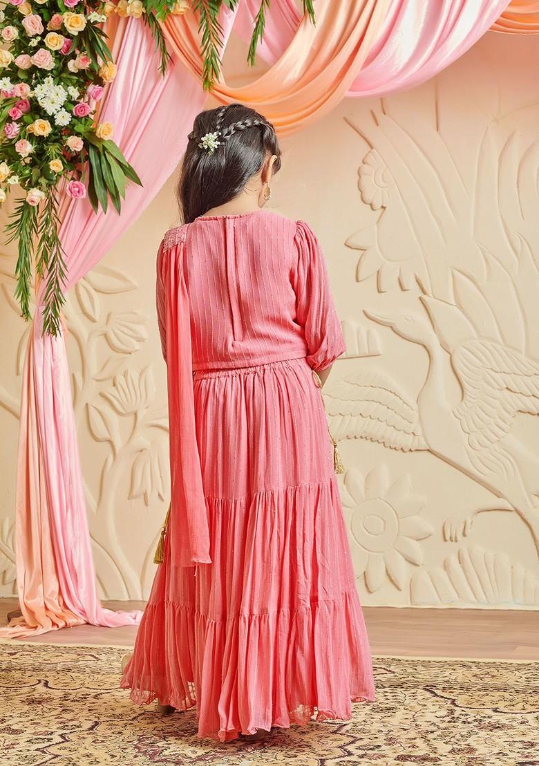 Pink Embroidered Blended Lehenga Choli For Girls - Indya