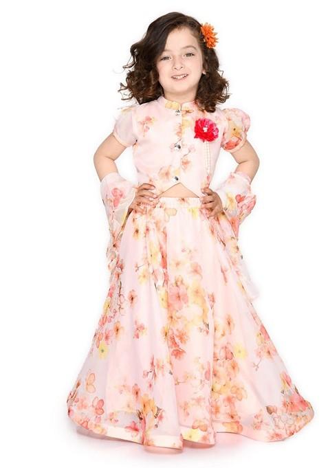 Cream Printed Blended Lehenga Choli For Girls — view on Indya