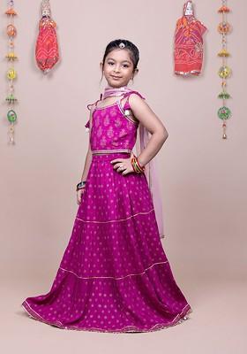 Pink Printed Blended Lehenga Choli For Girls