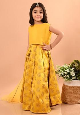 Yellow Embroidered Blended Lehenga Choli For Girls