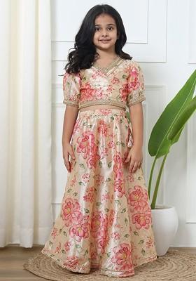 Beige Zari Blended Lehenga Choli For Girls