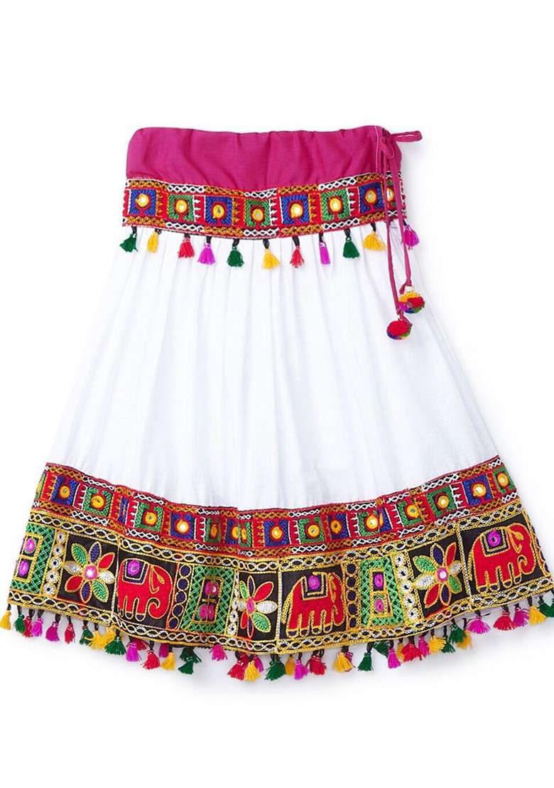 White Embroidered Blended Lehenga Choli For Girls - Indya
