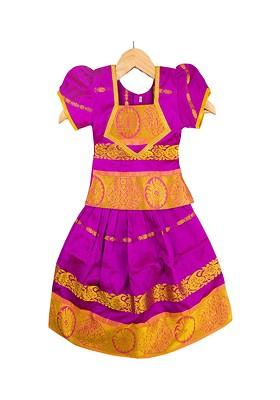Purple Embroidered Silk Lehenga Choli For Girls