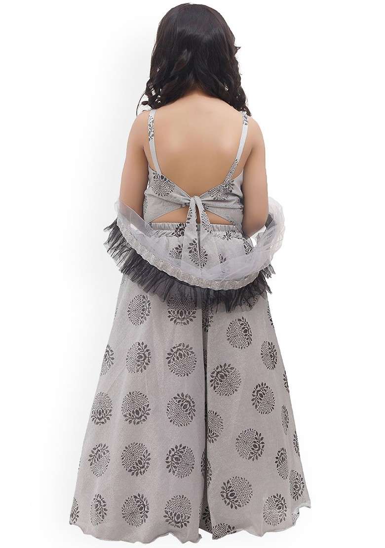 Grey Embroidered Blended Lehenga Choli For Girls - Indya