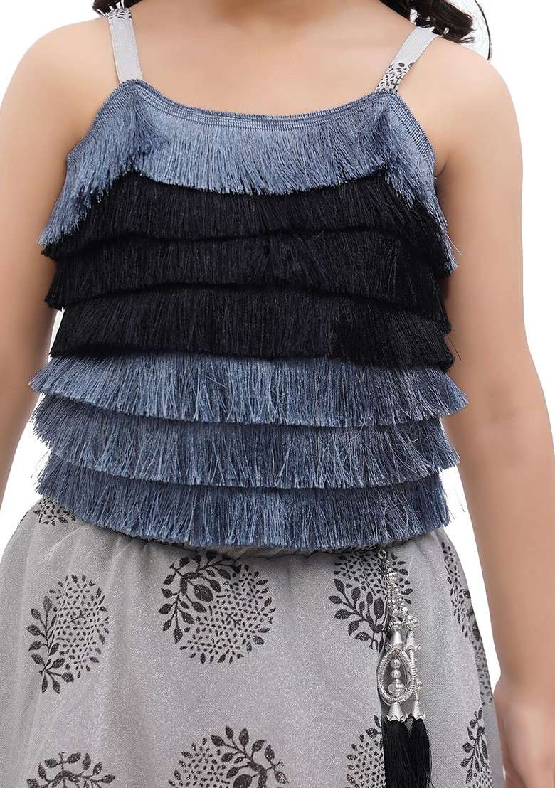 Grey Embroidered Blended Lehenga Choli For Girls - Indya