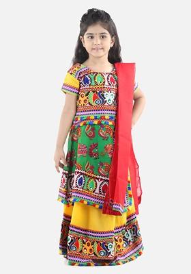 Yellow Embroidered Blended Lehenga Choli For Girls