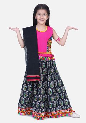 Pink Printed Blended Lehenga Choli For Girls