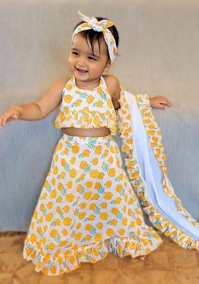 Orange Printed Blended Lehenga Choli For Girls