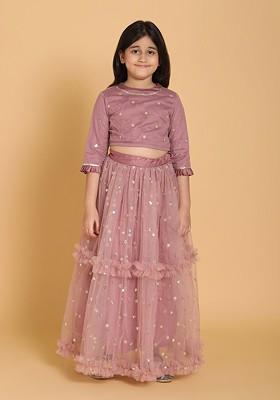 Pink Embellished Net Lehenga Choli For Girls