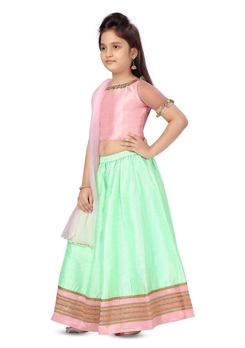 Pink Embroidered Silk Lehenga Choli For Girls - Indya