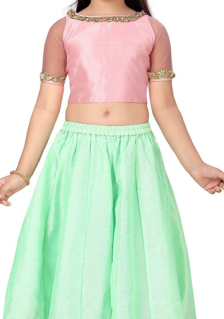 Pink Embroidered Silk Lehenga Choli For Girls - Indya