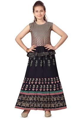 Black Printed Blended Lehenga Choli For Girls