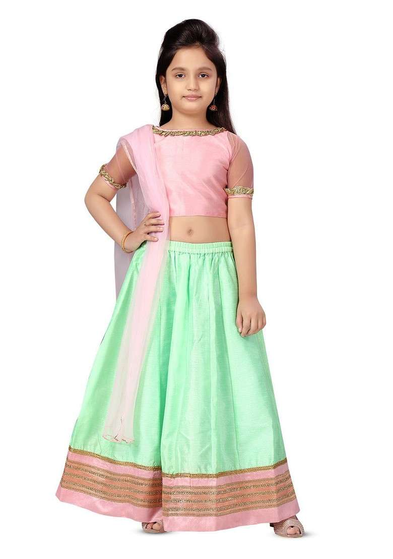 Pink Embroidered Silk Lehenga Choli For Girls - Indya