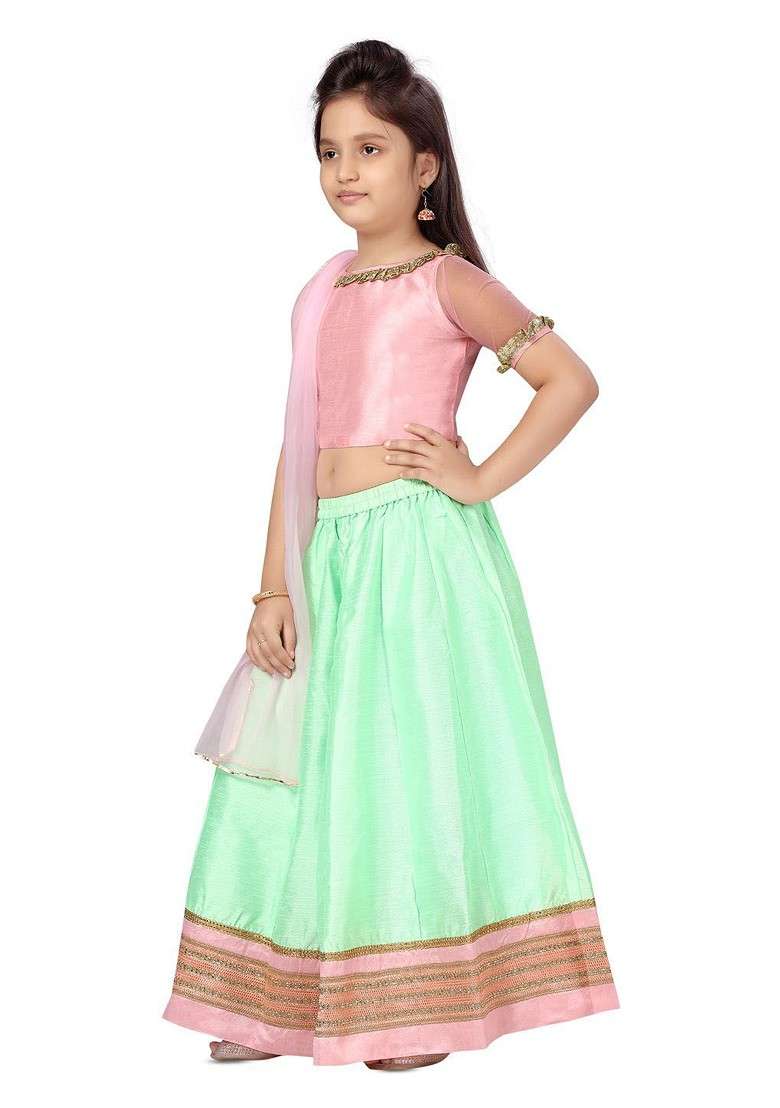 Pink Embroidered Silk Lehenga Choli For Girls - Indya