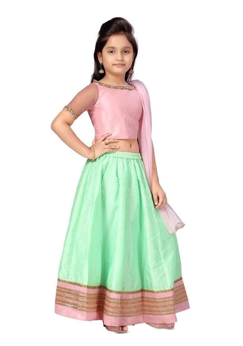 Pink Embroidered Silk Lehenga Choli For Girls - Indya