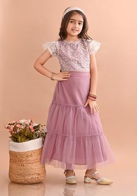 Pink Embellished Net Lehenga Choli For Girls