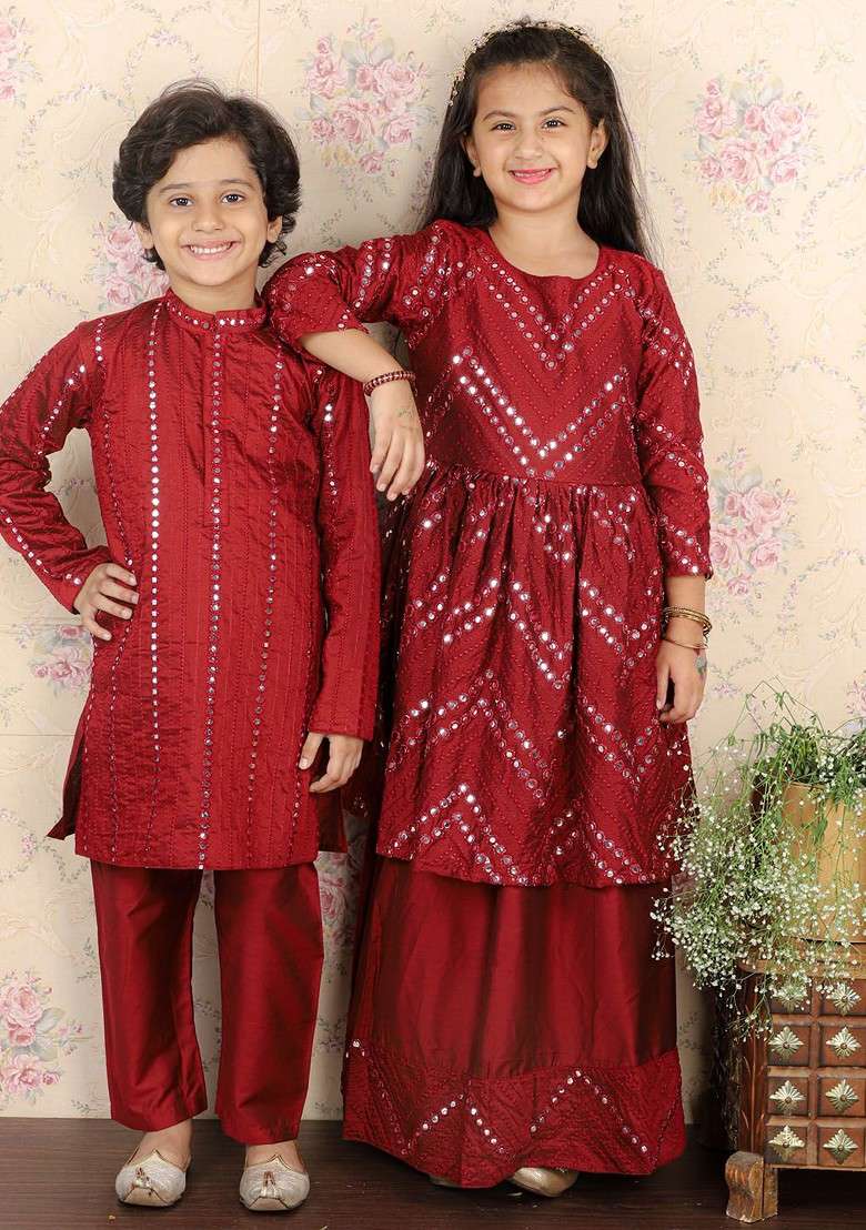 Maroon Embellished Blended Lehenga Choli For Girls - Indya