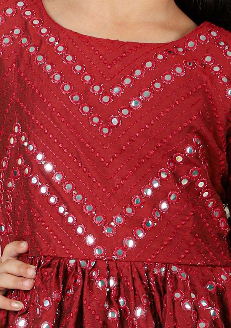 Maroon Embellished Blended Lehenga Choli For Girls - Indya