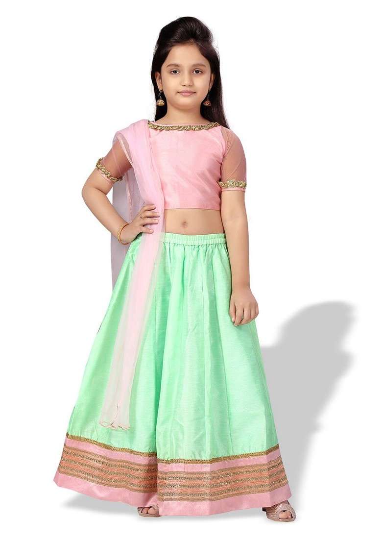 Pink Embroidered Silk Lehenga Choli For Girls - Indya