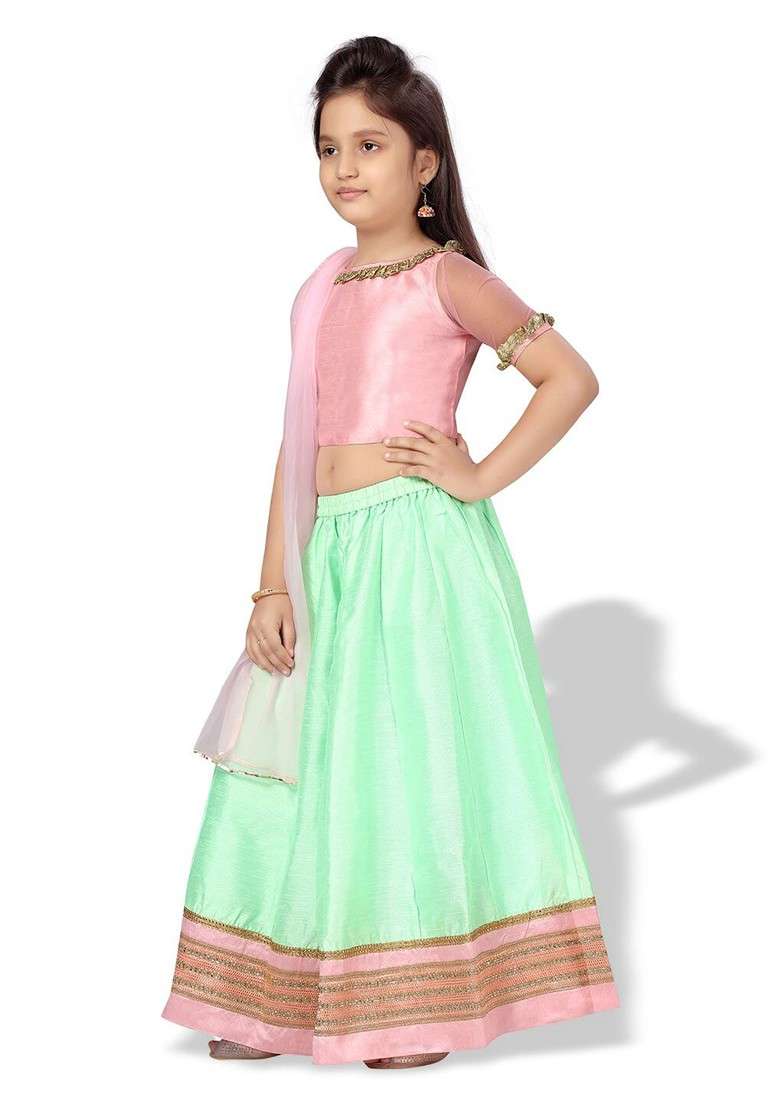 Pink Embroidered Silk Lehenga Choli For Girls - Indya