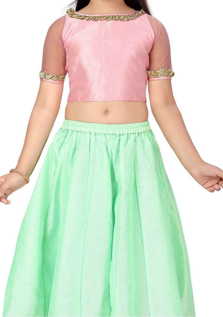 Pink Embroidered Silk Lehenga Choli For Girls - Indya