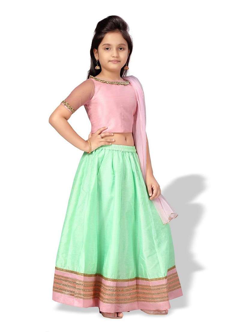 Pink Embroidered Silk Lehenga Choli For Girls - Indya