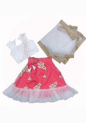 Peach Embroidered Blended Lehenga Choli For Girls